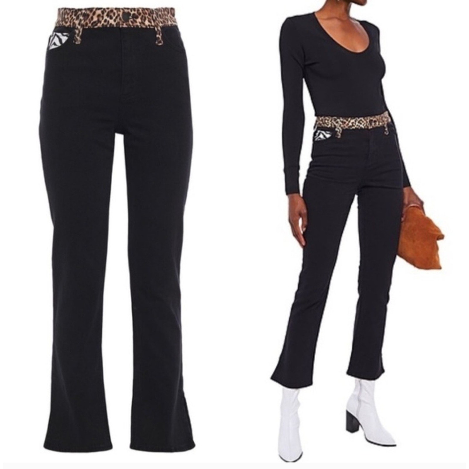Alice + Olivia High Rise Baby Boot Animal Print Jean Queen Of The Night Nowt